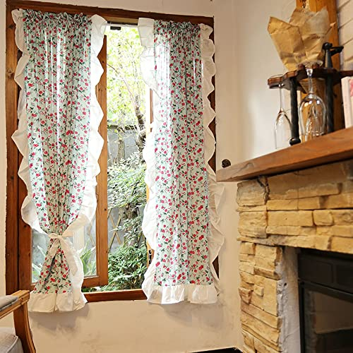 V3VOGUE Küchenvorhang Landhausstil Fenstervorhang - 1 STK Schöne Pastoral Floral Vorhänge - Wärmeisolierter - Verdunklung 40%-70% - Für Wohnzimmer Schlafzimmer Esszimmer Gardinen Schals