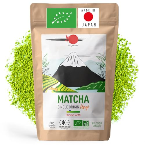ORIGEENS Organic Japanese Matcha Tea - Single Origin Shizuoka - Organic Matcha Green Tea Powder - 80g Bag