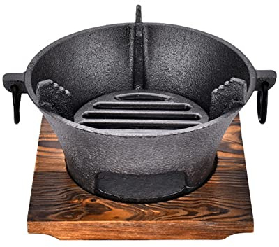 Poêle à charbon, poêle à charbon de bois en fonte, plaque de cuisson avec 1 clip et 2 tasses, four grill pour intérieur et extérieur