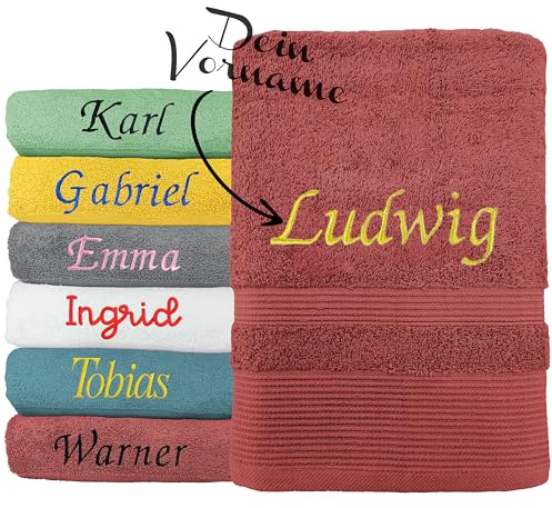KDO MAGIC Handtuch personalisiert - Badetuch mit Namen - Duschtuch Bestickt 100% Baumwolle - Geschenkidee zum Junge, mädchen, Frau, Mann (70 x 130 cm, Rosa Marsala)