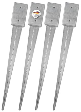 4x Bodeneinschlaganker 91x91x750mm, verzinkt, für Kanthölzer | zum Einschlagen ins Erdreich, ohne Betonieren