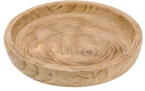 NIKKY HOME 12 Hand Carved Dough Bowls, Paulownia Wood Round Serving Bowl Decorative Wooden Tray, Natural