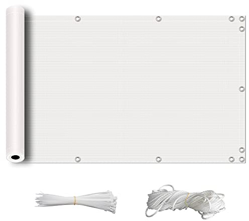 ZQXFZ Sichtschutz Balkon 80x200cm Balkon deko Oxford-Stoff Sichtschutz, SchattenküHlung, Uv-Schutz Ideal Zum Abdecken Von Balkonen Sichtschutz Zaun -Weiß.