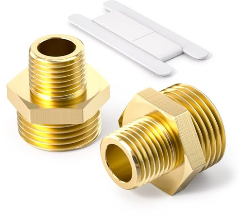 Bwintech 2 Pcs 3/4 Male to 1/2 Male BSP Thread Brass Hex Nipple Reducing Connector for Pipe Connecting Conversion