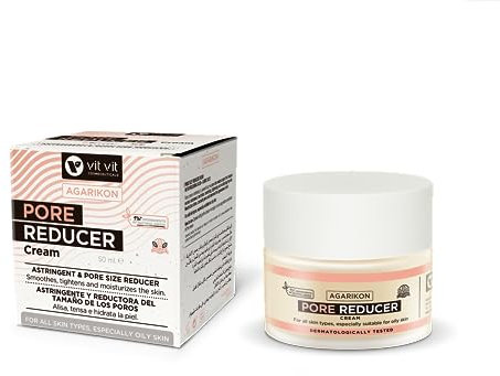 Reductor de poros, Crema Facial Hidratante 50 ml. minimiza los Poros Dilatados con Ácido Hialurónico y Agarikon Vit Vit Cosmeceuticals