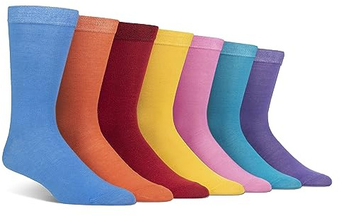 Spairs Men's Socks, Plain, Bright & Colourful Designs, Soft, Breathable, Comfortable, Crew Length, Value Multipack of 7 Pairs, Size 7-11 Plain Bright Plain