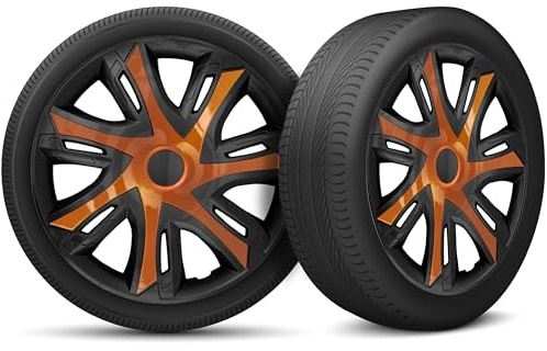 Radkappen 14 Zoll Radzierblenden 4er Set passend für alle Stahlfelgen - Einstellbarer Sicherungsring - Schwarz Orange