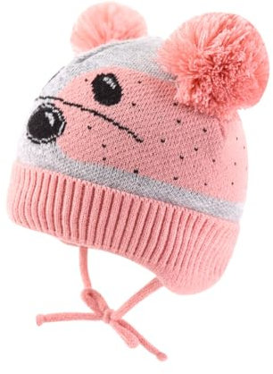 TOKYMOON Unisex Baby Mütze Baby Wintermütze Jungen Mädchen Warmer Strickmützen Süße Bärenohren Kleinkind Earflap Beanie Mütze Winter Babymütze Warm für Herbst Wintermütze Rosa L