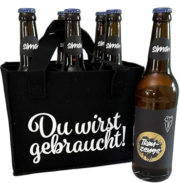Flaschenträger | Du wirst gebraucht! | Trauzeuge | Patenonkel | Personalisierte Etiketten mit Rubbellos | Bier (Flaschenträger und Komplett-Set mit Rubbelstickern)