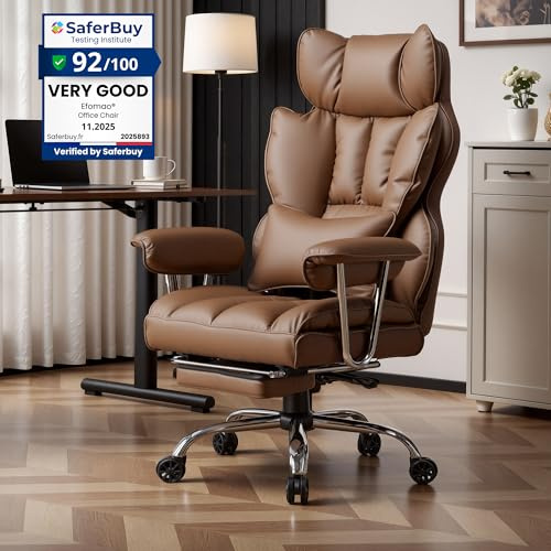 Efomao ergonomisk kontorsstol i PU-läder, stor och hög skrivbordsstol 200 kg, justerbar datorstol med hög rygg, fotstöd och ländryggsstöd