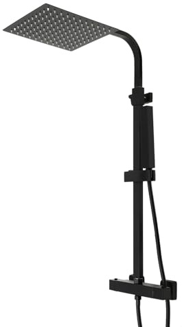 Duschsystem Regendusche mit Armatur Duschset Duscharmatur Komplettset Duschset Thermostat, Schwarze Regenbrause, Wandmontage, Modernes Design, Hochwertiges Messing