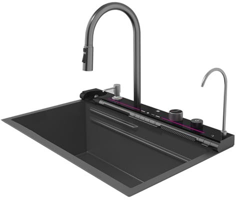 XJTNLB Fregadero Cocina 1 Seno Fregadero Cascada Inox Lavabo Cocina Multifuncion con Cesta de Drenaje 680 * 460mm