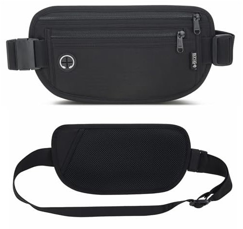 Shengxi Reise Bauchtasche für Damen Herren Versteckte Geldgürtel für Reise Diebstahlsichere Tasche mit RFID Blocker wasserdichte Taille Gürteltasche mit Kopfhöreranschluss (Schwarz)