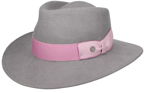 LIERYS Pondia Bogart Wollfilzhut Fedora 100% Wolle Made in Italy Unisex Winter grau-pink S (54-55 cm)