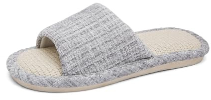 Czgcpyc Pantoufles d'intérieur en coton et lin, pantoufles décontractées douces et antidérapantes à bout ouvert pour femmes et hommes Gris EU 41-42