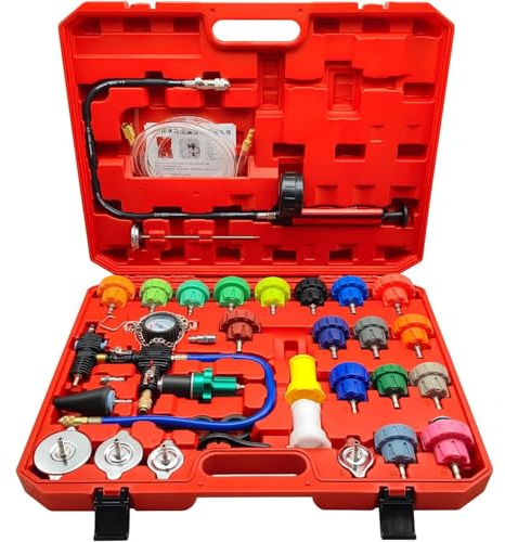 THIKPO 34-tlg. Universal Kühlerdruckprüfgerät Kit, Kühlmittel-Drucktester Set, Kühlmittel-Vakuum-Befüllkit für Kühlsystem