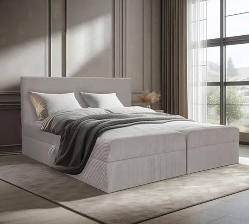 Generisch Bett Doppelbett Boxspringbett Berg POSO mit Bonell-Matratze Ohne Topper + 2 Bettkästen, H3 (Beige: POSO 105, 140 x 200 cm)