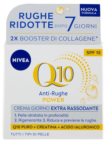 NIVEA Q10 Anti-Rughe Power Crema Giorno Extra Rassodante SPF 15 50 ml, Crema viso antirughe e idratante, Crema viso Acido Ialuronico, Coenzima Q10 e Creatina per un doppio booster di collagene