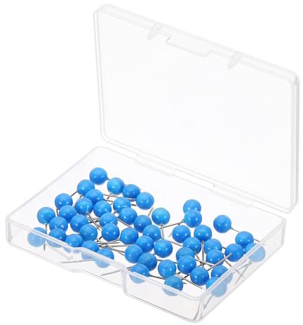 PATIKIL Reißzwecken 6 * 17mm 50Stk Polypropylen Rund Kopf Metall Spitze Dekorative Reißzwecken Kork Tafeln Karten Bilder für Aufhängen mit Aufbewahrungs Box für Zuhause Büro Himmel Blau