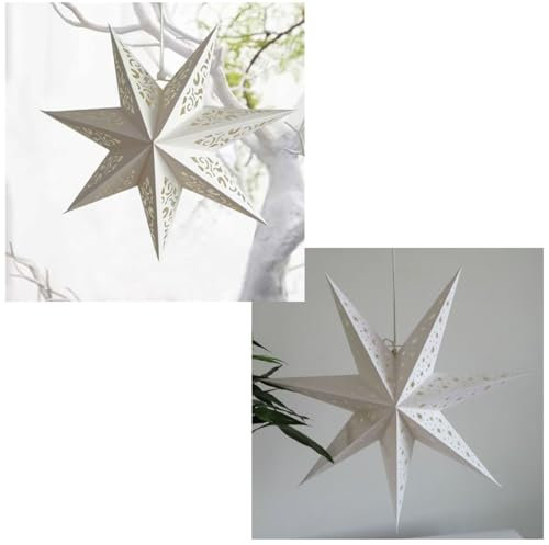 Nlqhyrexion 2 Stück Papierstern Weihnachten Lampenschirm 45 cm, Papiersterne zum Aufhängen, Faltsterne Weiß, Weihnachten Geburtstag Hängende Dekoration
