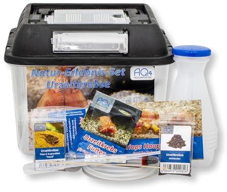 AQ4Aquaristik Triops Natur-Erlebnis-Set Urzeitkrebse mit 3 l Becken, Zubehör, Aktivboden, Futter und Anleitung für Schule, Kindergarten oder Zuhause