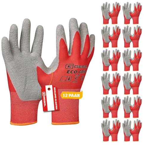 Gebol Eco Grip Arbeitshandschuhe, 12 Paar, Gr. 8/M, atmungsaktiv, Montage | Für Werkstatt, Bau & Industrie, sicherer Halt bei jedem Griff, feines Tastgefühl, angenehme Passform, elastischer Bund