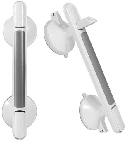 ZeptX 2 Pack Shower Handle, Heavy Duty Suction Cup Grab Bars Handle for Bathtubs and Showers, Bathroom Safety Bars Removable No Drilling Required for Seniors, Elderly, Handicap, 12 inch White