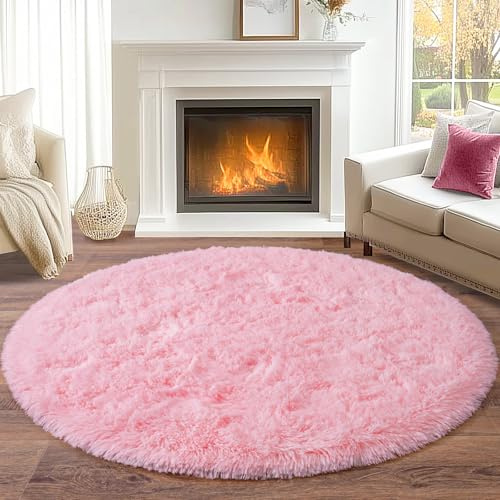 BSGIFT Teppich Rund 200 cm, Shaggy Hochflor Teppich Rosa Flauschig, Modern Langflor Kuschelteppich Wohnzimmerteppich High-Pile Carpet rutschfest für Wohnzimmer Kinderzimmer Schlafzimmer
