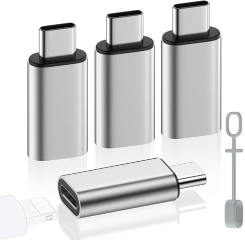 MoKo Lightning auf USB C Adapter 4 Stück, Adapter Lightning auf USB C mit Laden Datenübertragung für iPhone 16/15 Pro Max Plus, iPad, Galaxy S24/S23, mit Anti-Lost Loop, Nicht für Audio/OTG, Silber