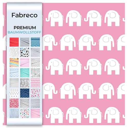 Fabreco - Baumwollstoff Meterware - 220g/lfm | Stoff Meterware mit Muster: Elefanten rosa | Weich, langlebig & hautfreundlich