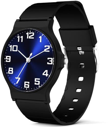 SOCICO Orologio analogico per bambini, orologio sportivo resistente all'acqua da 30 metri per 5-15 anni, orologio per bambini facile da leggere (Nero e blu)