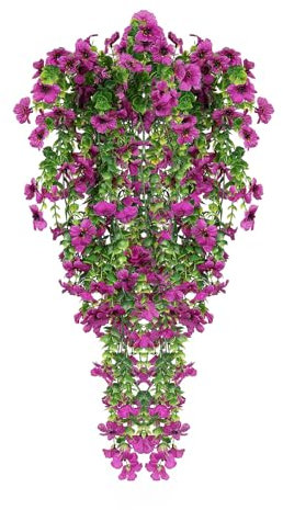 Leixi 2Pcs Artificial Hanging Flowers, UV-Resistant Fake Hanging Plants Flower Bouquet for Wall Home Room Garden Yard Patio Wedding Indoor Outdoor Decoration (Purple)