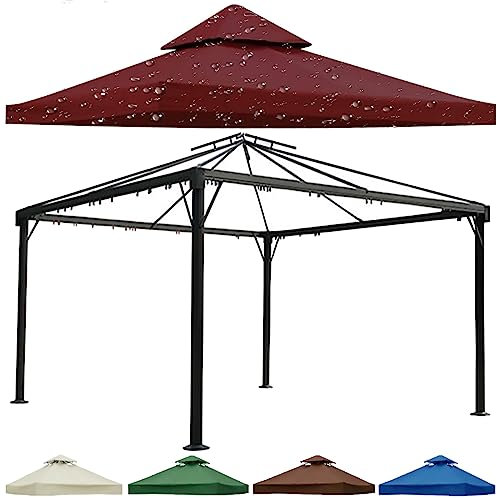 Wasserdichte Ersatzabdeckung für den Außenbereich, Terrassenüberdachung, Ersatzabdeckung für 2-stöckige Pavillons, 3 m x 3 m, belüftete Oberseite, 300D Oxford-Stoff, Pergola-Unterstand