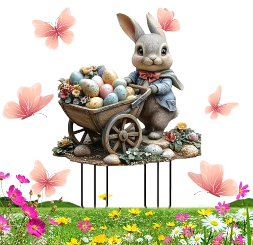 Gartenstecker Osterhasen zum Stecken,Osterhase Osterei osterdeko outdoor osterfekogartenstecker，osterdeko vintage Vintage Osterhase Osterei Gartenschilder ，Osterhase Ostereier Osterschild (B)