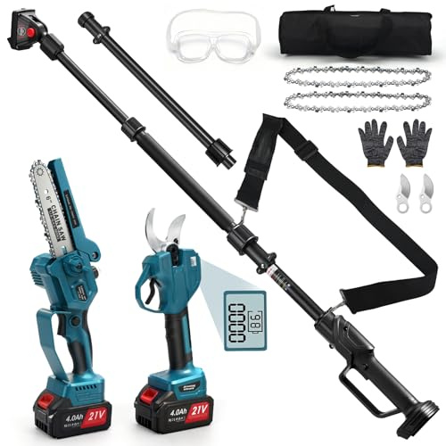 panthem 4 in 1 Akku Astschere Mini Kettensäge Teleskop mit 2x4Ah Akkus, 55 mm Elektrische Gartenschere, 6 Zoll Hochentaster Astsäge, Maximale Reichweite bis 4,1m, Bürstenlos Motor für Makita 18V