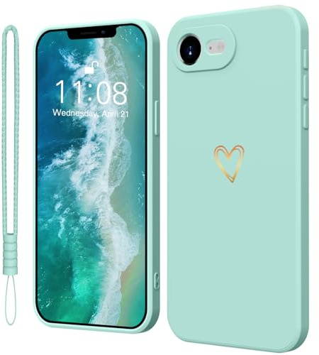 Mitetabo Hülle für iPhone 16e/iPhone SE 4(2025) Handyhülle Gold Liebesher Silikon, iPhone 16e Case Mädchen Weich Slim Stoßfest Kratzfeste Süßes Gold Love Schutzhülle für iPhone 16e 6.1 MintGrün