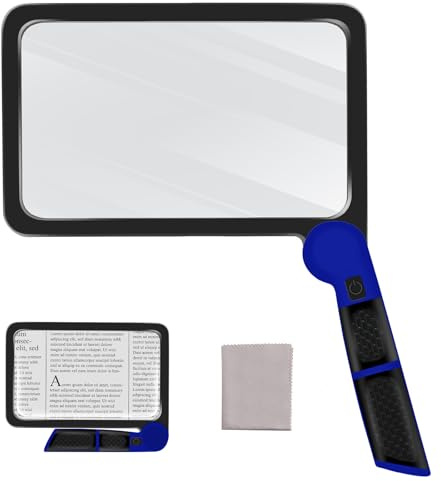 Yerepk 5X Magnifying Glass with Light, Handheld Magnifier for Reading, Large Magnifying Glass with 48 LED Light and Anti-Glare Lens, Magnifier for Seniors, Macular Degeneration, Low Visions (Blue)