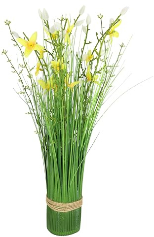 Konstgjord gräslinning med blommor, gräsarrangemang, gräsbuske, gräsbussla, dekoration, bunt konstgjorda blommor, stående gräs, konstgräs, gräs, bunt, grön växt, växt, prydnadsgräs, buskar