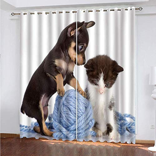 MAYNUO Blickdichte Vorhänge Mit Motiv 3D Tiere, Welpen Und Katzen Kinder Gardinen Ösen Gardine Thermo 280x160 cm Schlafzimmer Kinderzimmer Vorhange Dekoratives Muster, Verdunklungsvorhänge