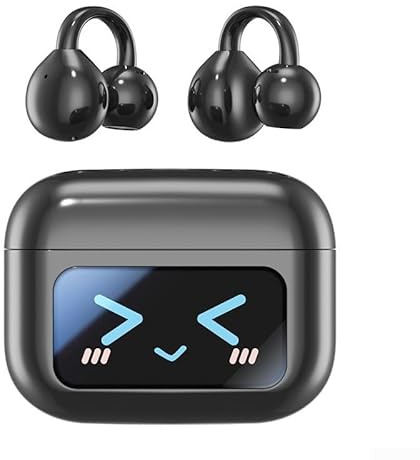 Hasaller Bone Conduction Headphones M100 Bone Conduction Wireless Earphone Clip-On Earphone Bluetooth 5.4 Headphone Noise Cancelling Open Ear Headphone with LCD Touch Screen(Black)