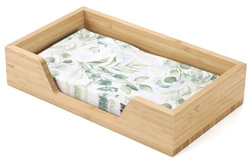 Guest Towel Napkin Holder, Bamboo Disposable Hand Towel Holder for Bathroom, Wooden Guest Towel Holder Tray with Big Side Opening, Rectangular Farmhouse Cocktail Napkin Holder