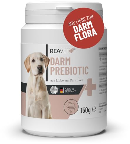 ReaVET Darm Prebiotic für Hunde 150g - Präbiotikum zur Unterstützung der Darmflora & Verdauung - Natürliche Darmkur bei sensibler Verdauung, Hund Darmflora aufbauen, Darmsanierung für alle Hunderassen