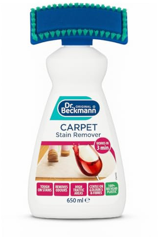 Carpet Stain Remover with Cleaning Brush 650ml – Works in 3 mins – Oxy-Powered Fast-Acting Deep Cleaner for Old Stains & Odours – Colour and Fabric Safe, Pet Friendly