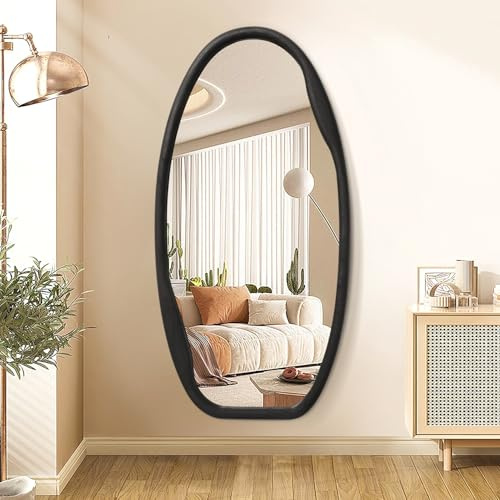 JJUUYOU Oregelbunden väggspegel svart träram speglar för vägg 100 x 50 cm stor asymmetrisk hängande spegel moderna horisontella eller vertikala speglar för vardagsrum badrum entré sovrum bondgård