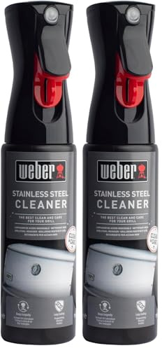Weber Edelstahl-Reiniger 300ml, feines Nebelspray, bringt Edelstahlelemente wieder zum Glänzen, entfernt Fett und reinigt Edelstahloberflächen streifenfrei (17682) (Packung mit 2)