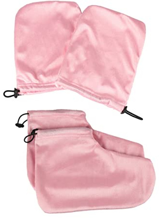 LRXIYODE Kit Guanti e Copripiedi in Cotone e Peluche per Terapia Paraffina Rosa, Massima Assorbimento di Umidità e Mantenimento del Calore, per Trattamenti Mani e Piedi