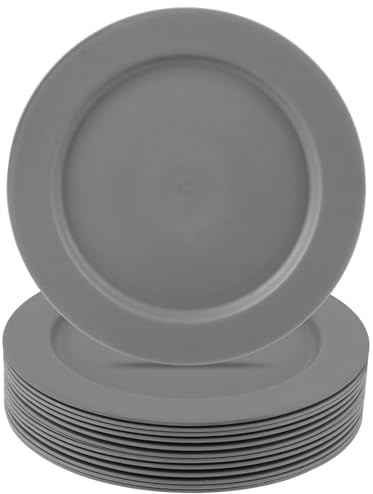 STARVAST Lot de 16 assiettes en plastique réutilisables - Passe au lave-vaisselle - 25 cm - Gris - Incassable - Grande assiette de camping - Assiette à hamburger - Pour le camping et la vie