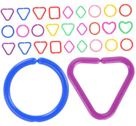 FIXOSHEE 30pcs Geometric Linking Rings for Stroller and Pram Plastic Chain Links to Boost Cognitive Skills Shape and Color Recognition for Early Education