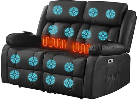 LSBIKE Wohltuender Massagesessel für 2 Personen mit Heizung – Elektrischer Relax-Sofa für Senioren, Wärmefunktion für Rücken & Beine, Sanfte Shiatsu-Massage, Einfache Bedienung