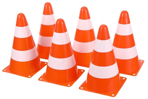 TOYANDONA 6 Pezzi Coni Segnaletici Arancioni Alta visibilità con Fascia Riflettente per Sicurezza Stradale e Divieto Sosta Coni Plastica Maneggevoli per Gestione Traffico Cantieri e Eventi